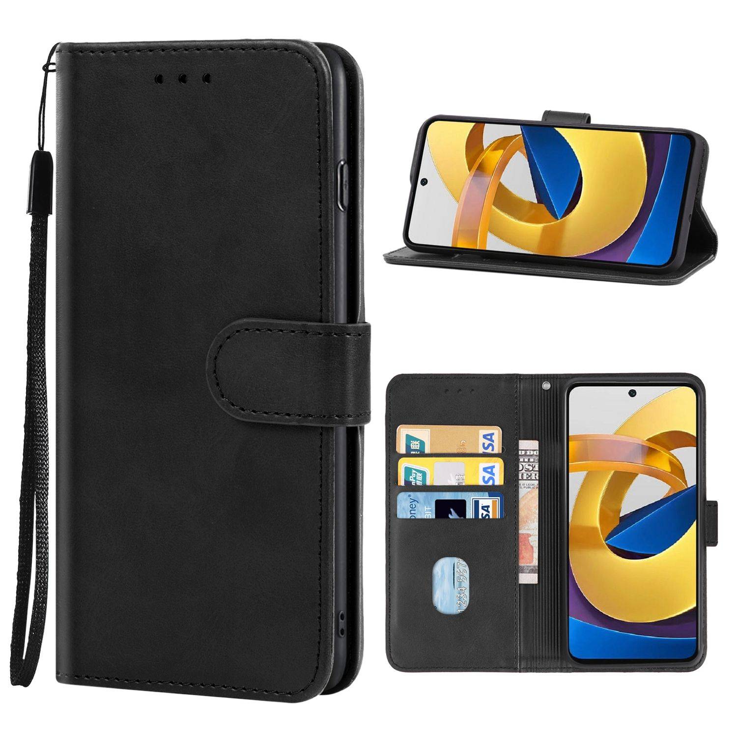 Hülle kompatibel mit Xiaomi Redmi Note 11 / Poco M4 Pro Kunstleder Handyhülle - Handy Case Schwarz
