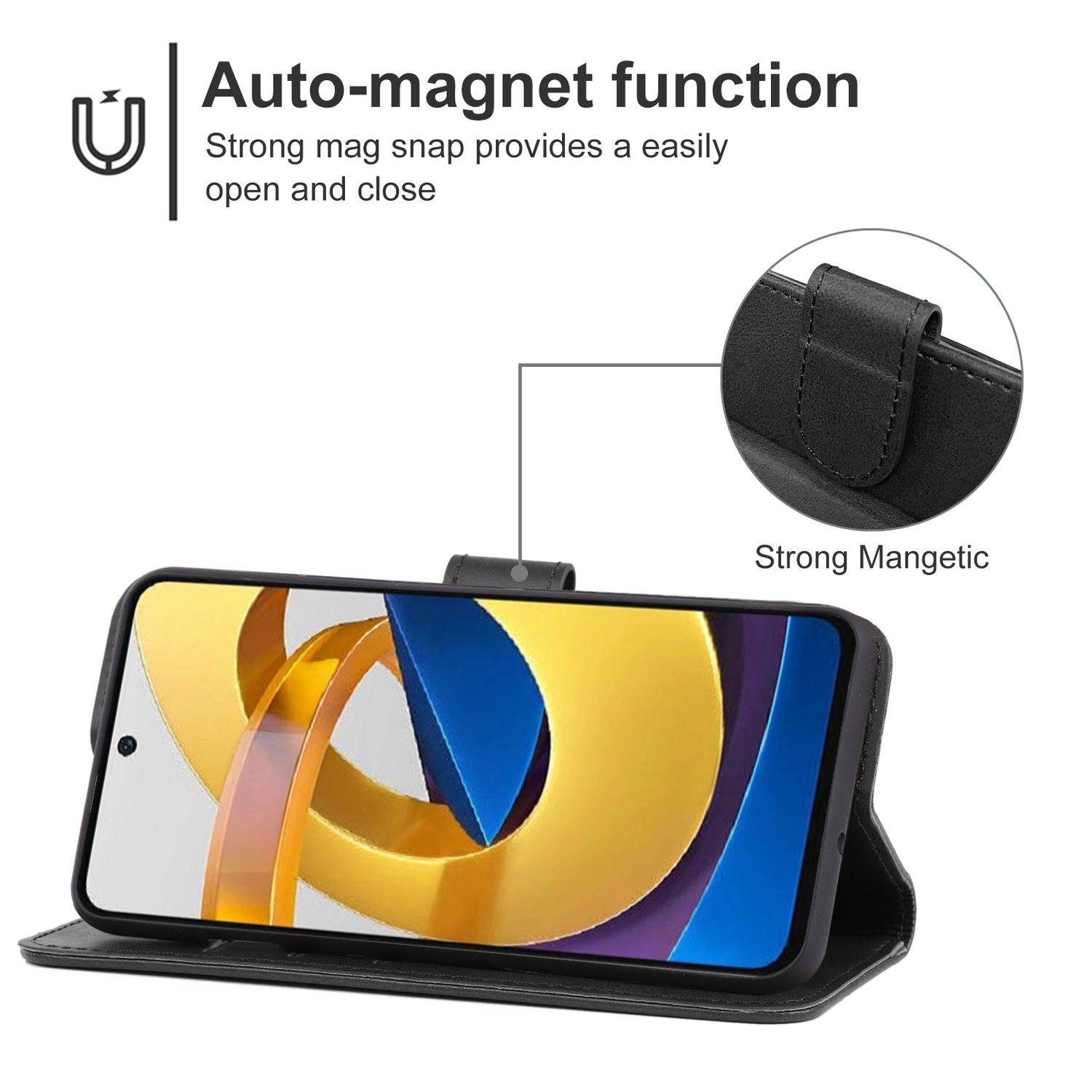 Hülle kompatibel mit Xiaomi Redmi Note 11 / Poco M4 Pro Kunstleder Handyhülle - Handy Case Schwarz