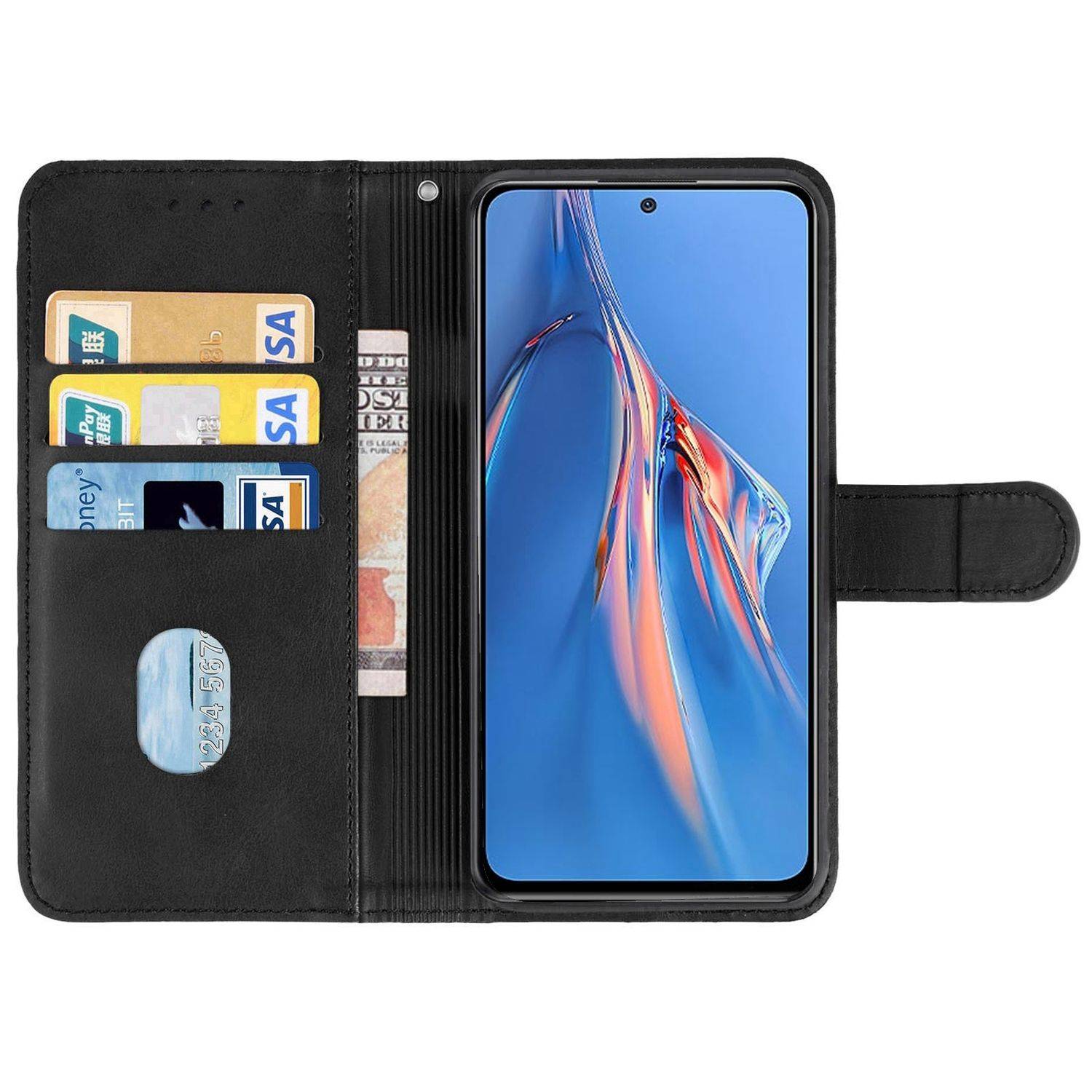 Hülle kompatibel mit Xiaomi Redmi Note 11E Pro Kunstleder Handyhülle - Handy Case Schwarz