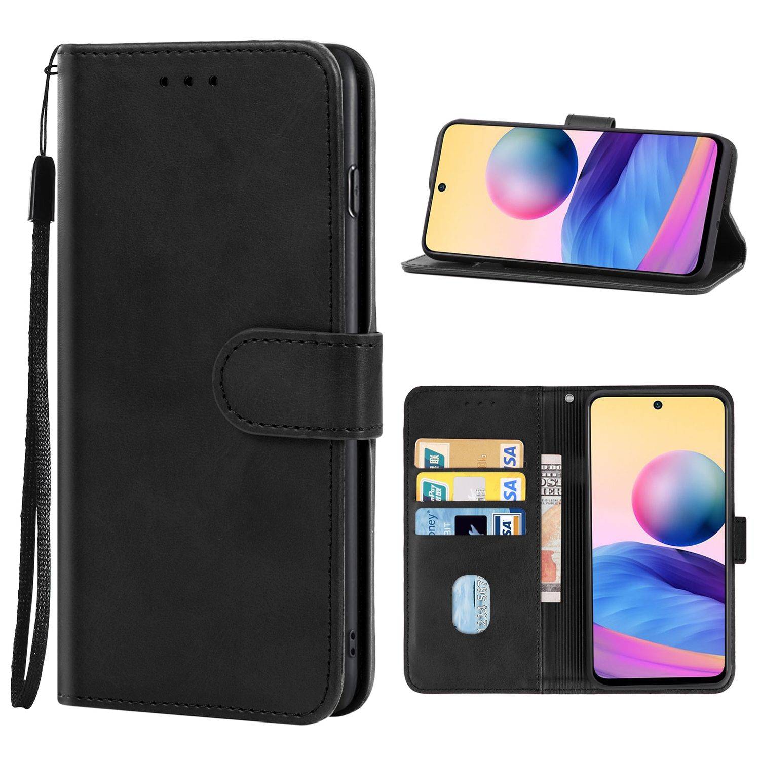 Hülle kompatibel mit Xiaomi Redmi Note 10 JE Japanese Version Kunstleder Handyhülle - Handy Case Schwarz