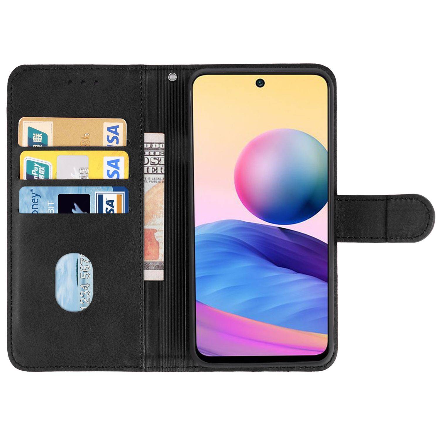 Hülle kompatibel mit Xiaomi Redmi Note 10 JE Japanese Version Kunstleder Handyhülle - Handy Case Schwarz