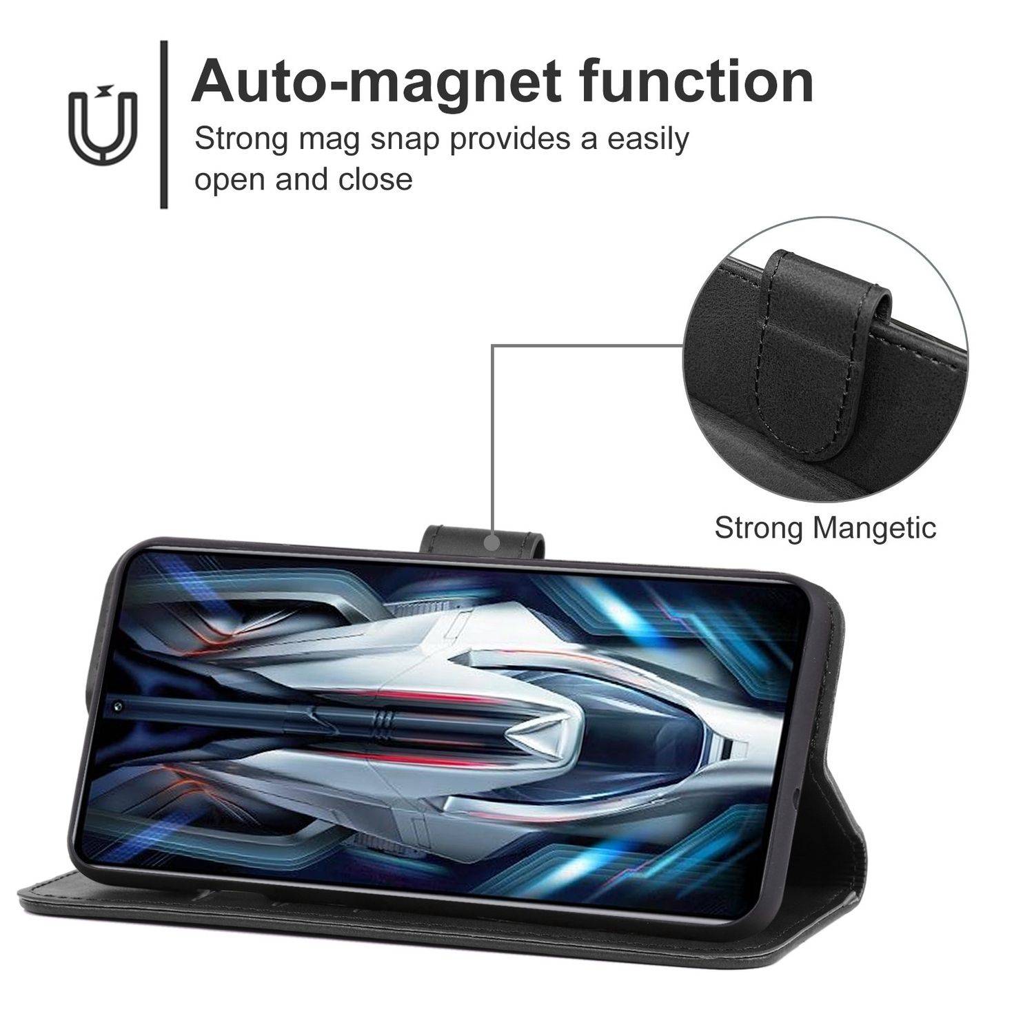 Hülle kompatibel mit Xiaomi Redmi K50 Kunstleder Handyhülle - Handy Case Schwarz