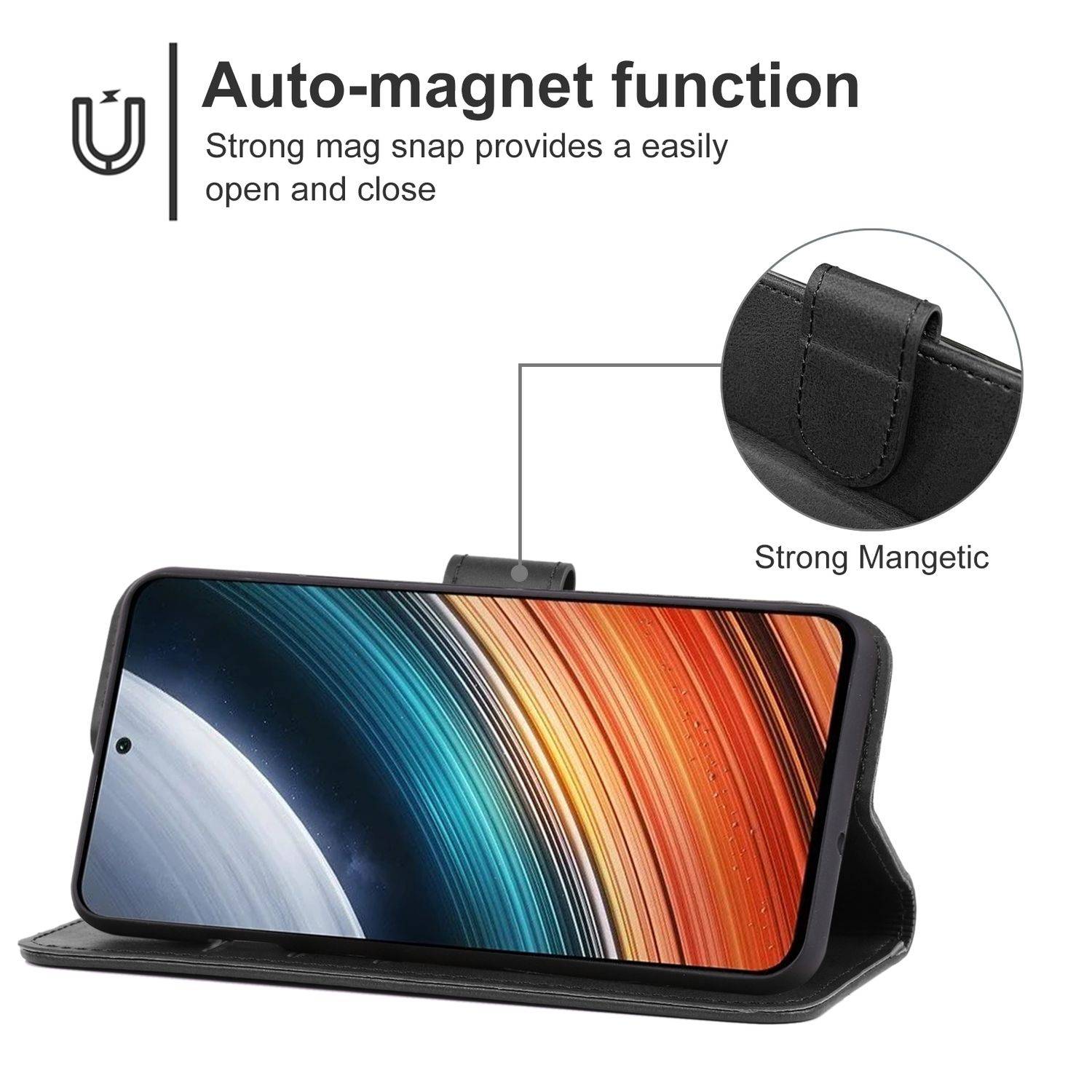 Hülle kompatibel mit Xiaomi Redmi K40S Kunstleder Handyhülle - Handy Case Schwarz