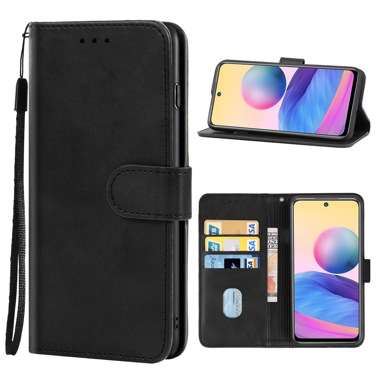 Hülle kompatibel mit Xiaomi Redmi 10 5G Kunstleder Handyhülle - Handy Case Schwarz