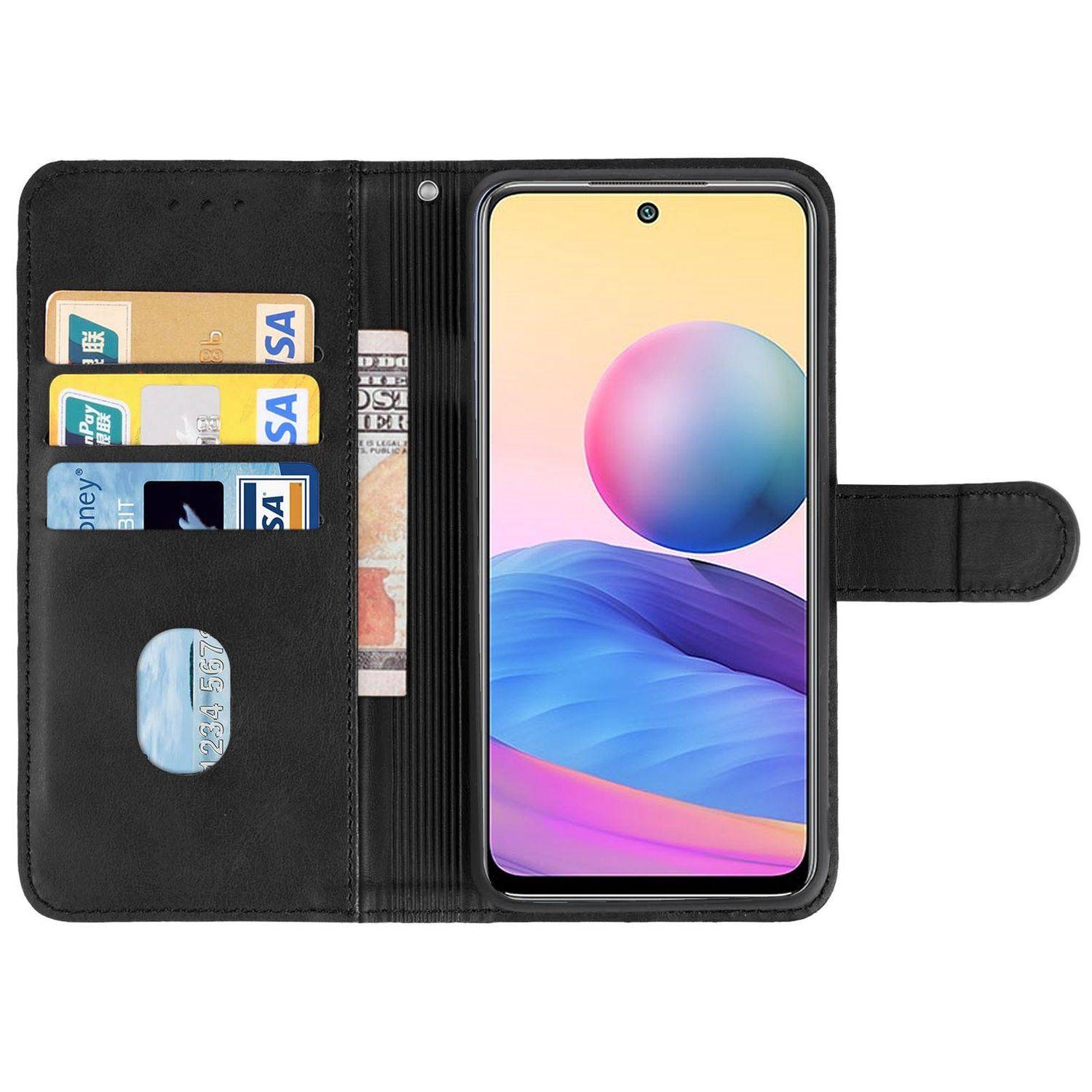 Hülle kompatibel mit Xiaomi Redmi 10 5G Kunstleder Handyhülle - Handy Case Schwarz