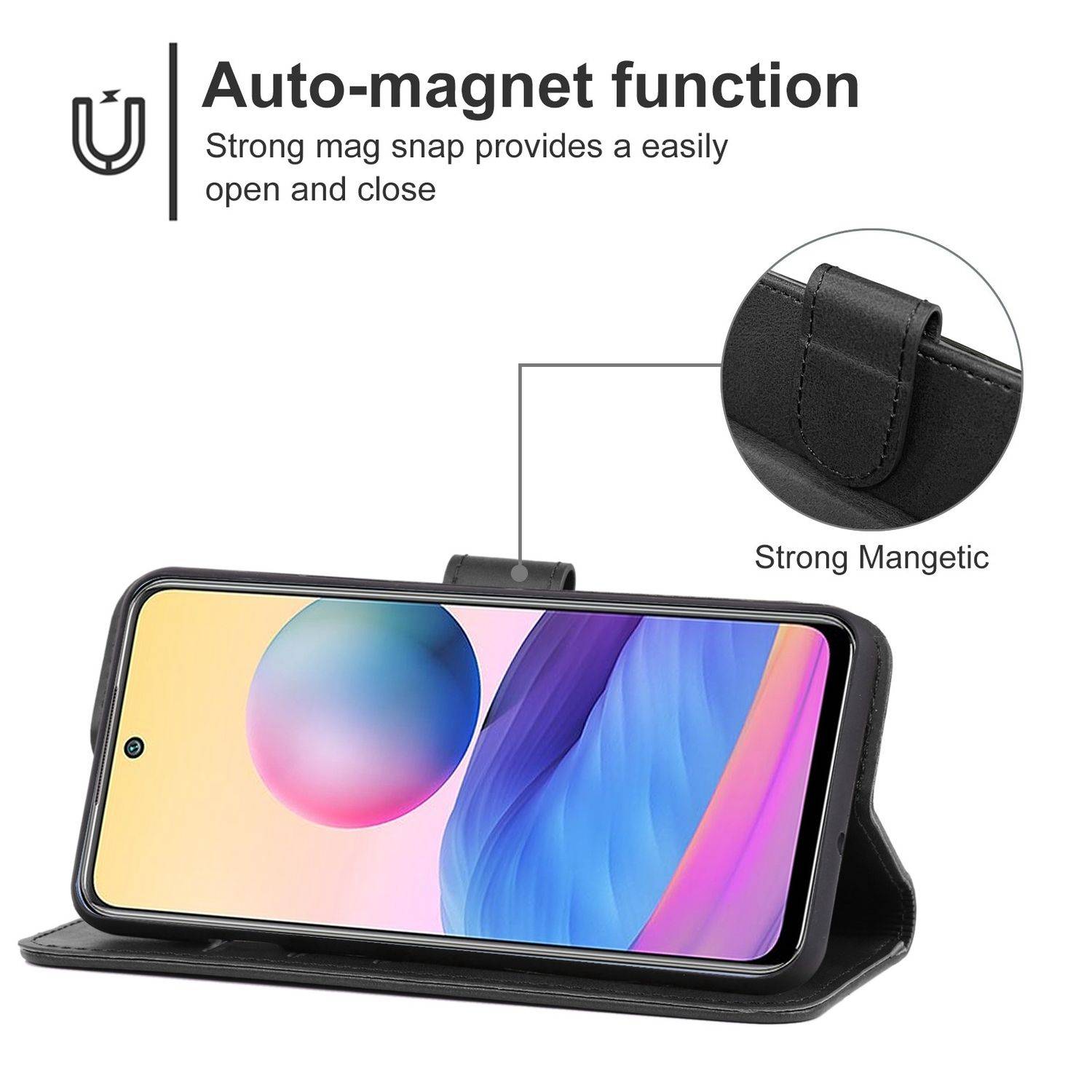 Hülle kompatibel mit Xiaomi Redmi 10 5G Kunstleder Handyhülle - Handy Case Schwarz