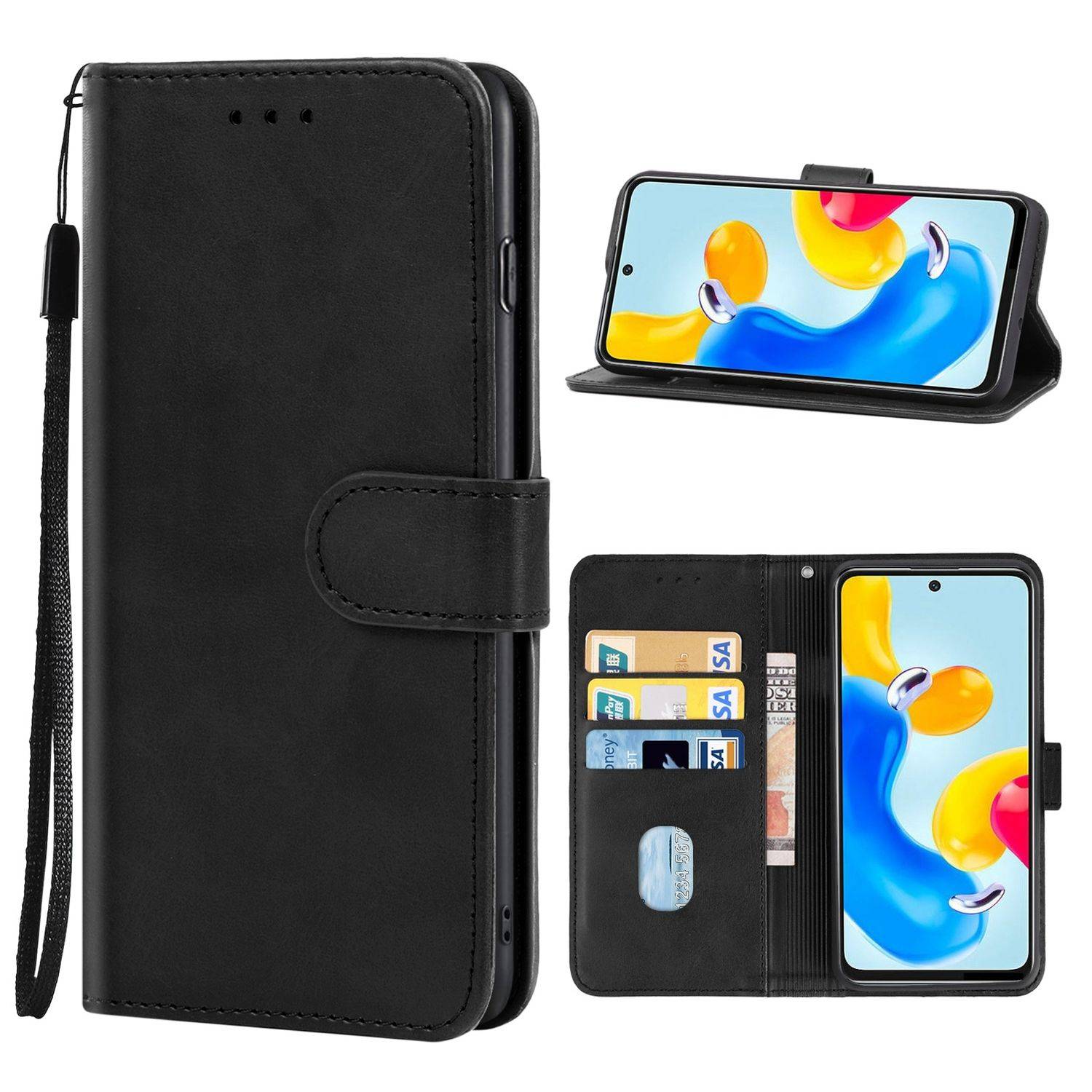 Hülle kompatibel mit Xiaomi Redmi Note 11S 5G Kunstleder Handyhülle - Handy Case Schwarz