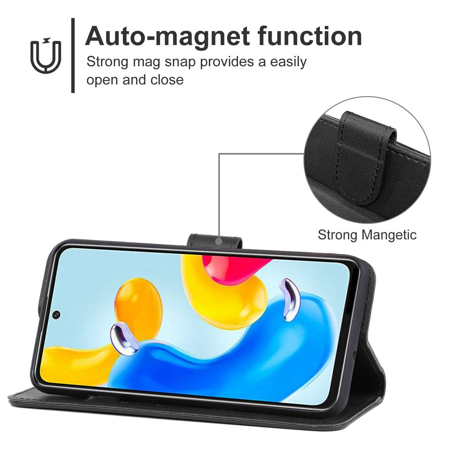 Hülle kompatibel mit Xiaomi Redmi Note 11S 5G Kunstleder Handyhülle - Handy Case Schwarz