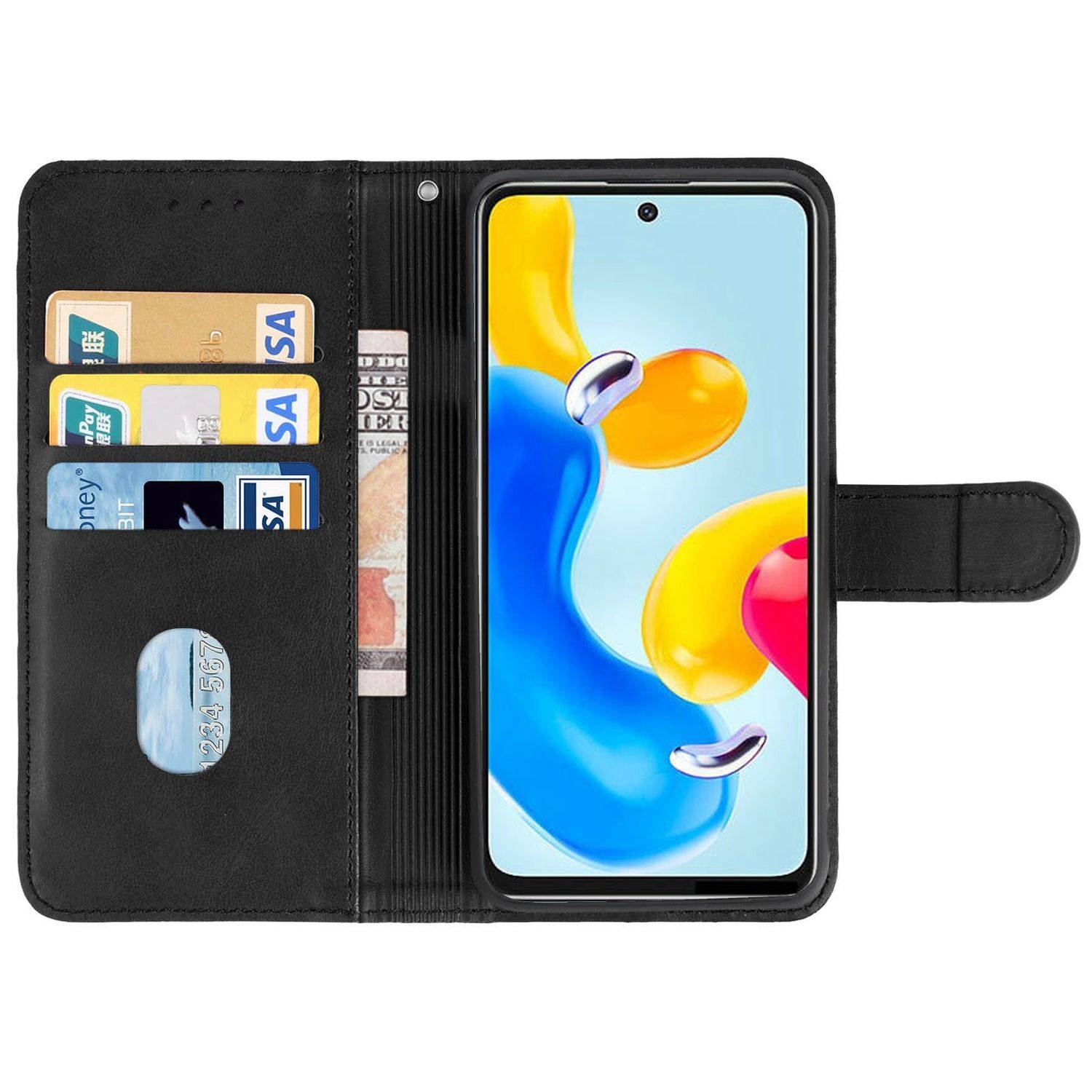 Hülle kompatibel mit Xiaomi Redmi Note 11S 5G Kunstleder Handyhülle - Handy Case Schwarz