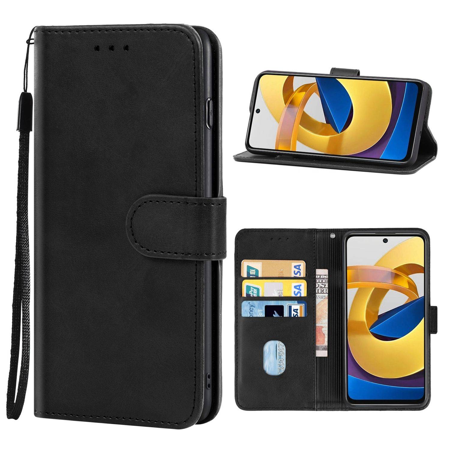Hülle kompatibel mit Xiaomi Poco M4 5G Kunstleder Handyhülle - Handy Case Schwarz