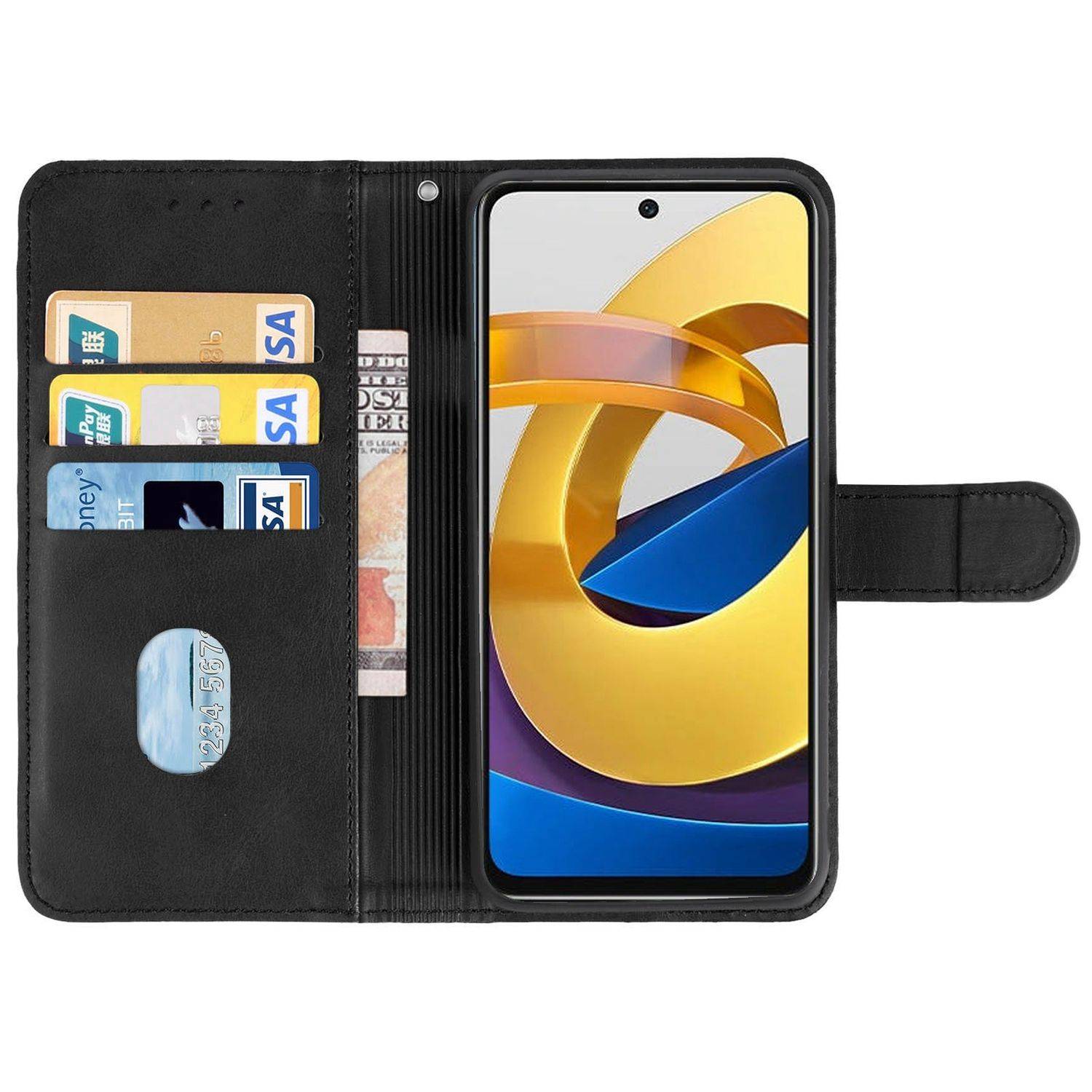 Hülle kompatibel mit Xiaomi Poco M4 5G Kunstleder Handyhülle - Handy Case Schwarz