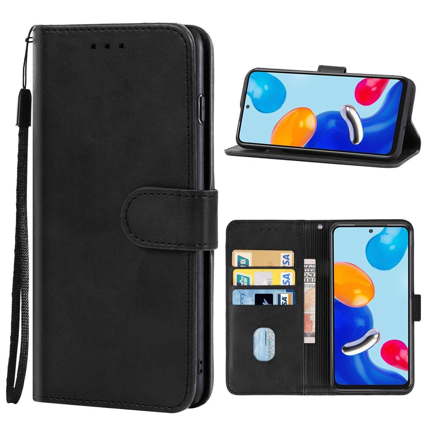 Hülle kompatibel mit Xiaomi Redmi Note 11 Global Kunstleder Handyhülle - Handy Case Schwarz