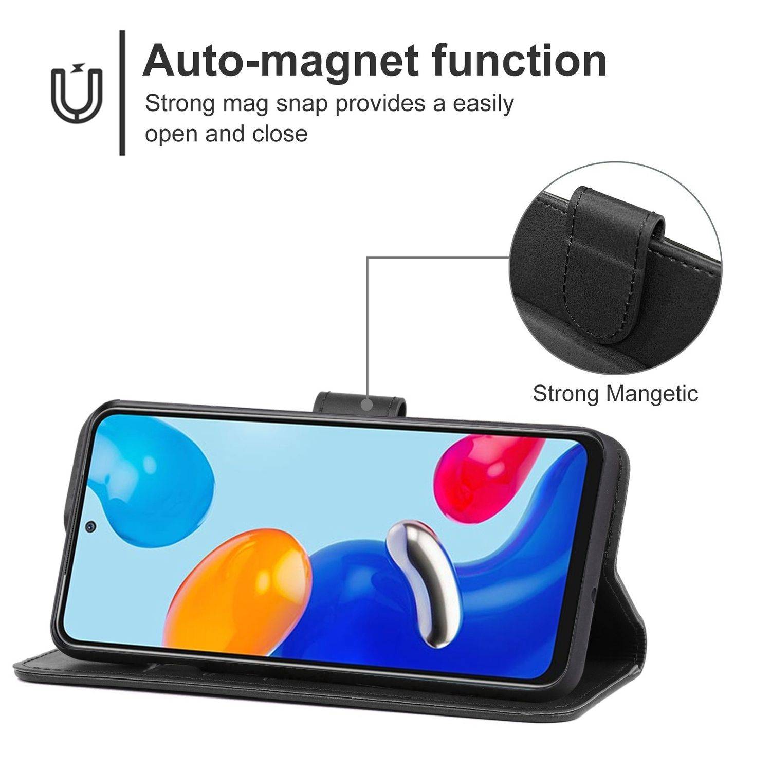 Hülle kompatibel mit Xiaomi Redmi Note 11 Global Kunstleder Handyhülle - Handy Case Schwarz