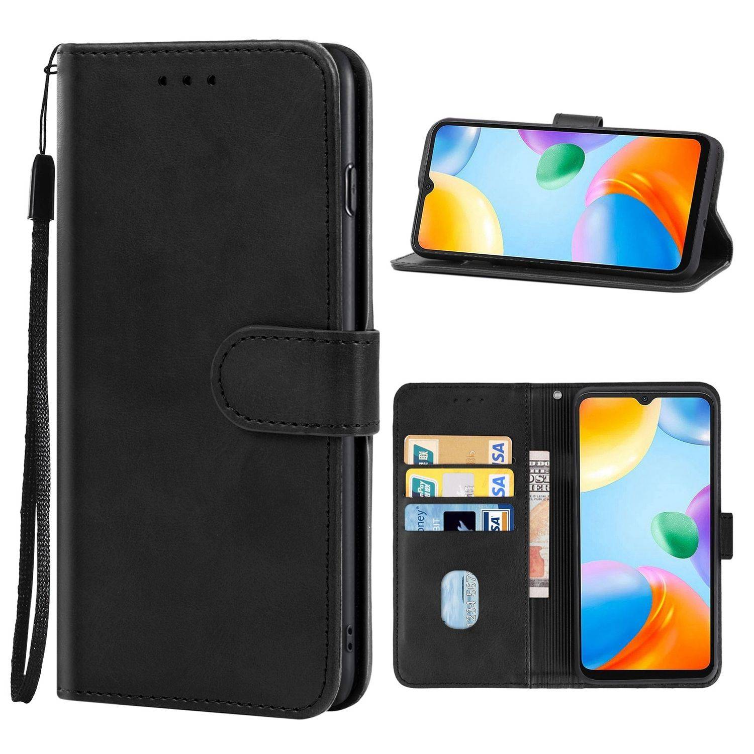 Hülle kompatibel mit Xiaomi Redmi 10C Kunstleder Handyhülle - Handy Case Schwarz