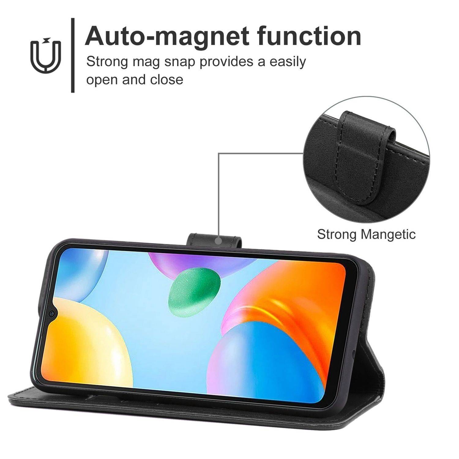 Hülle kompatibel mit Xiaomi Redmi 10C Kunstleder Handyhülle - Handy Case Schwarz