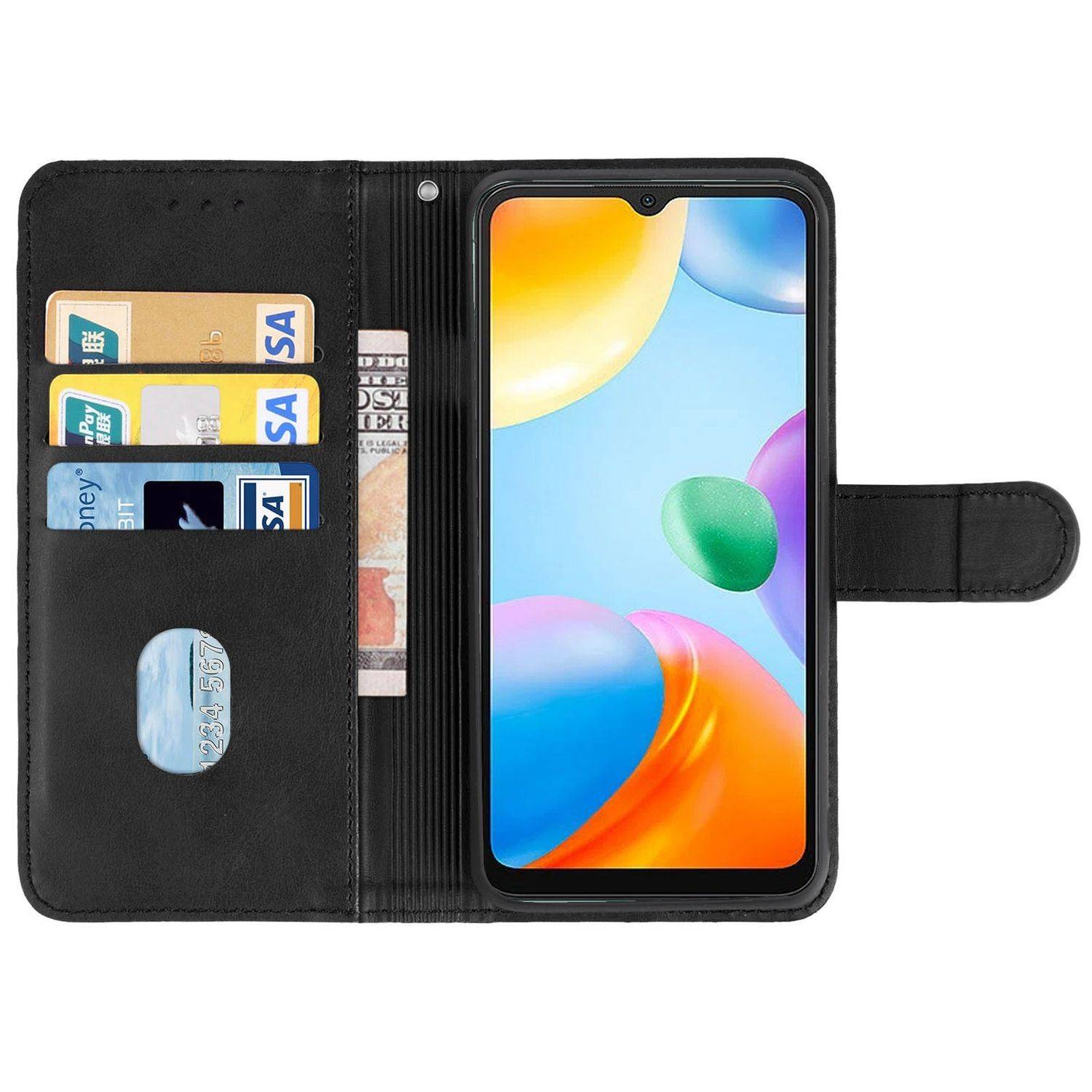 Hülle kompatibel mit Xiaomi Redmi 10C Kunstleder Handyhülle - Handy Case Schwarz