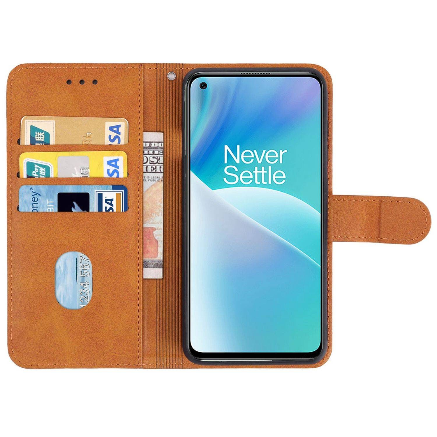 Hülle kompatibel mit OnePlus Nord 2T Kunstleder Handyhülle - Handy Case Braun