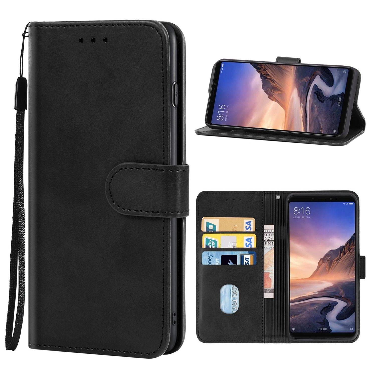 Hülle kompatibel mit Xiaomi Mi Max 3 Pro Kunstleder Handyhülle - Handy Case Schwarz