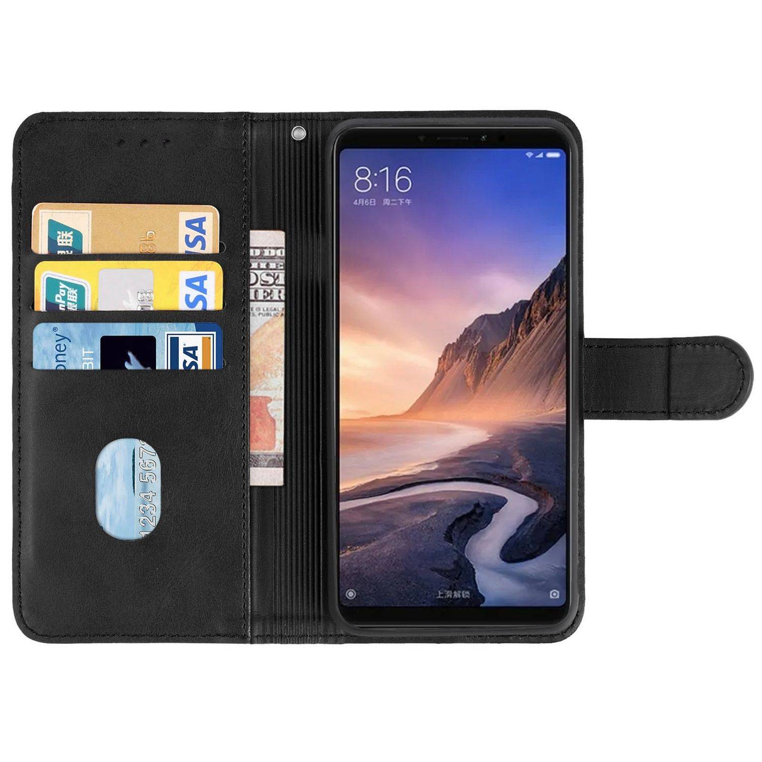 Hülle kompatibel mit Xiaomi Mi Max 3 Pro Kunstleder Handyhülle - Handy Case Schwarz