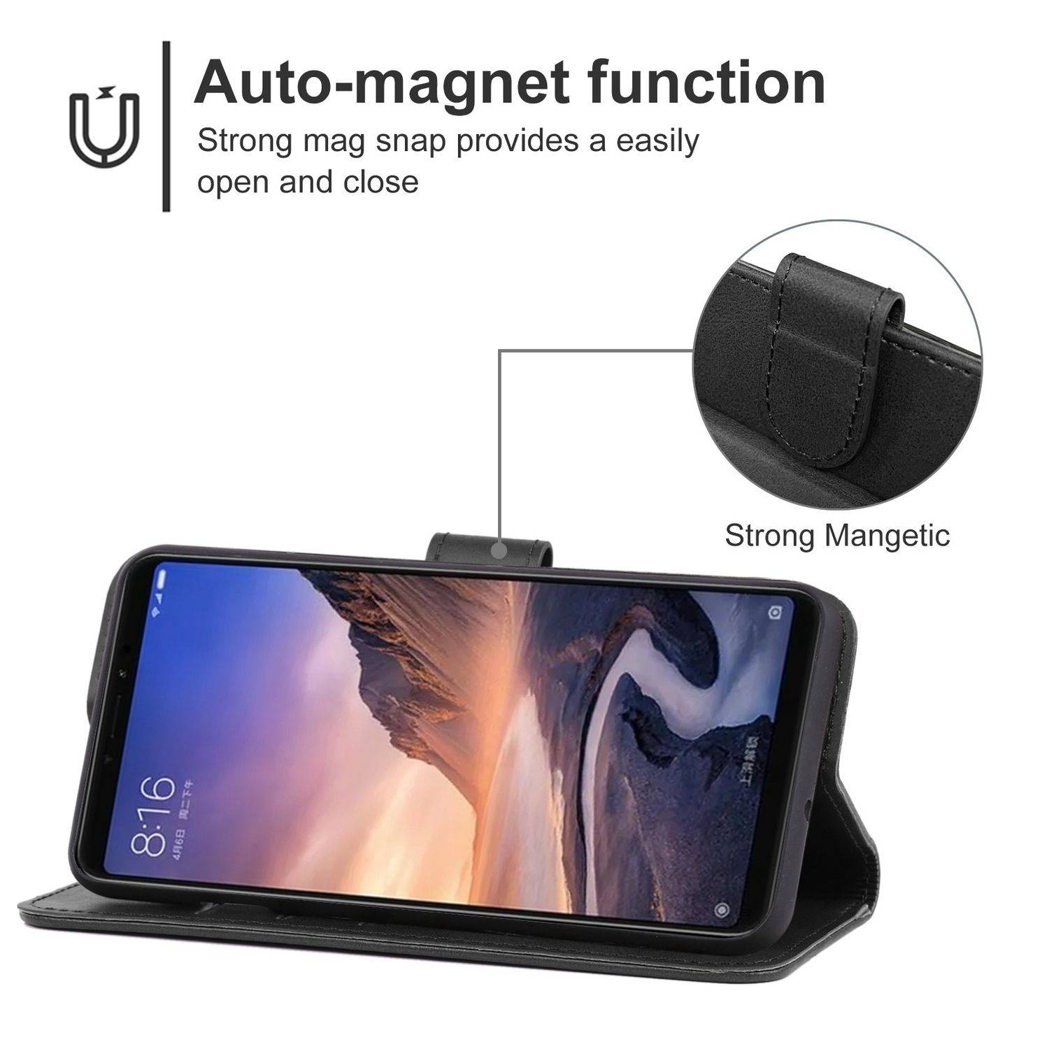 Hülle kompatibel mit Xiaomi Mi Max 3 Pro Kunstleder Handyhülle - Handy Case Schwarz