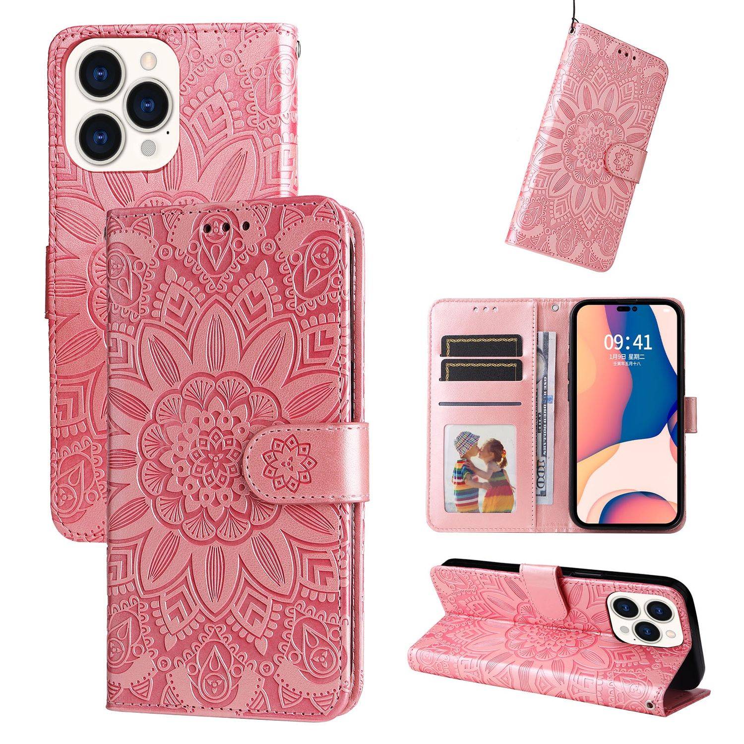 Hülle kompatibel mit Apple iPhone 14 Pro Max Kunstleder Handyhülle - Handy Case Rosa