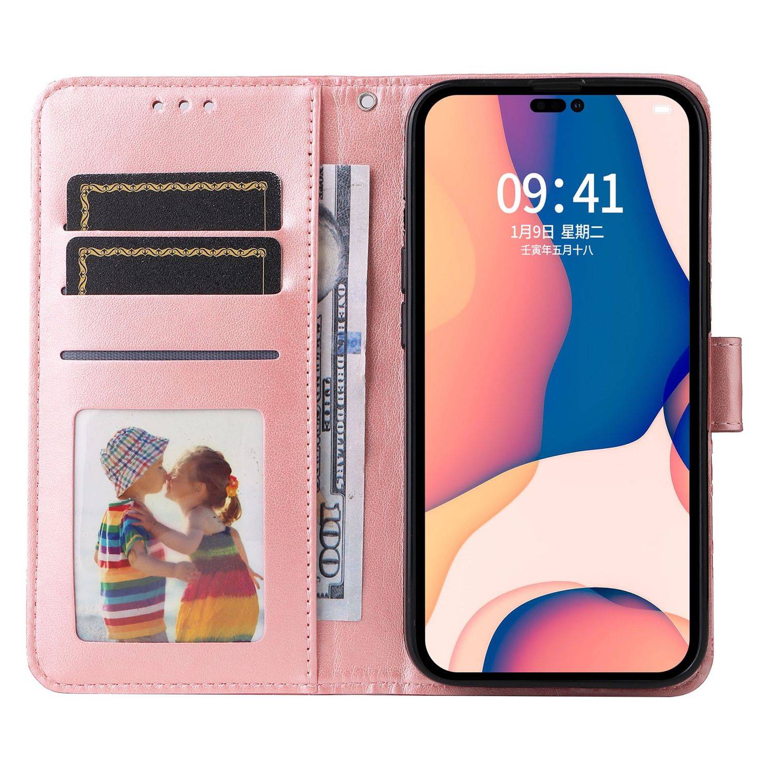 Hülle kompatibel mit Apple iPhone 14 Pro Max Kunstleder Handyhülle - Handy Case Rosa