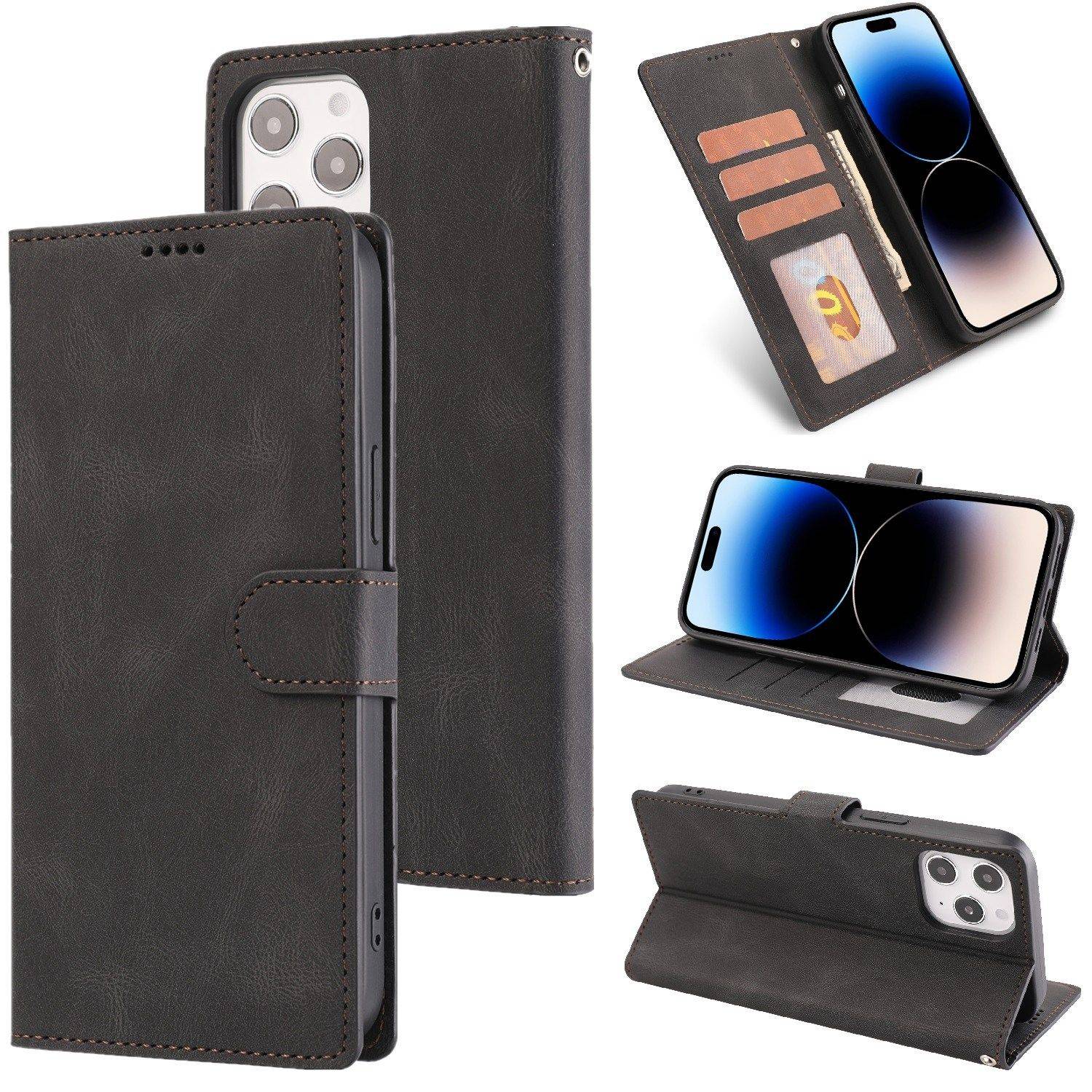 Hülle kompatibel mit Apple iPhone 14 Pro Kunstleder Handyhülle - Handy Case Schwarz
