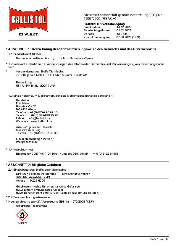 Universalöl 50 ml Spraydose BALLISTOL