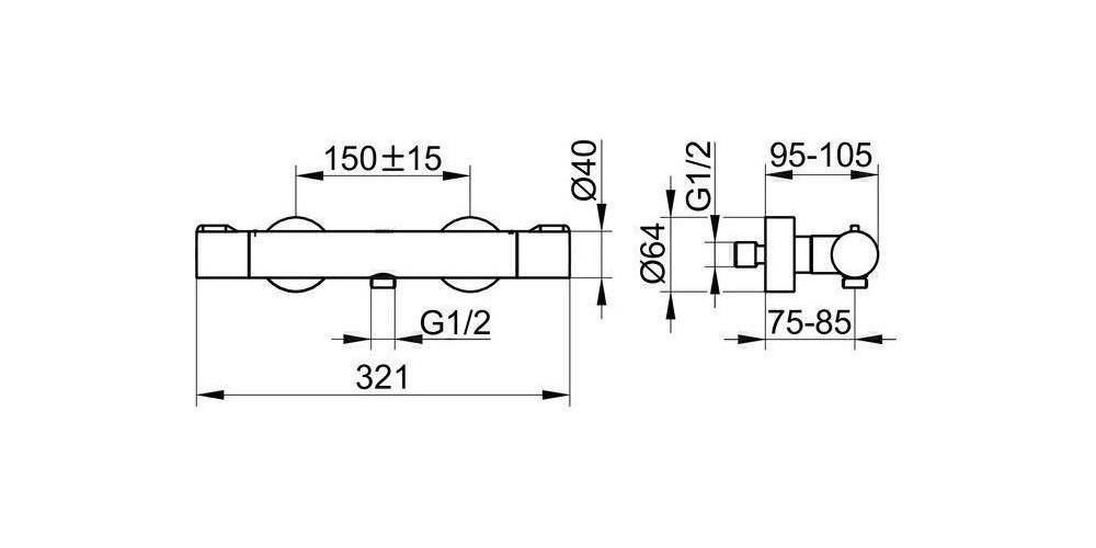 KEUCO Thermostat-Brausemischer PLAN BLUE AP schwarz matt