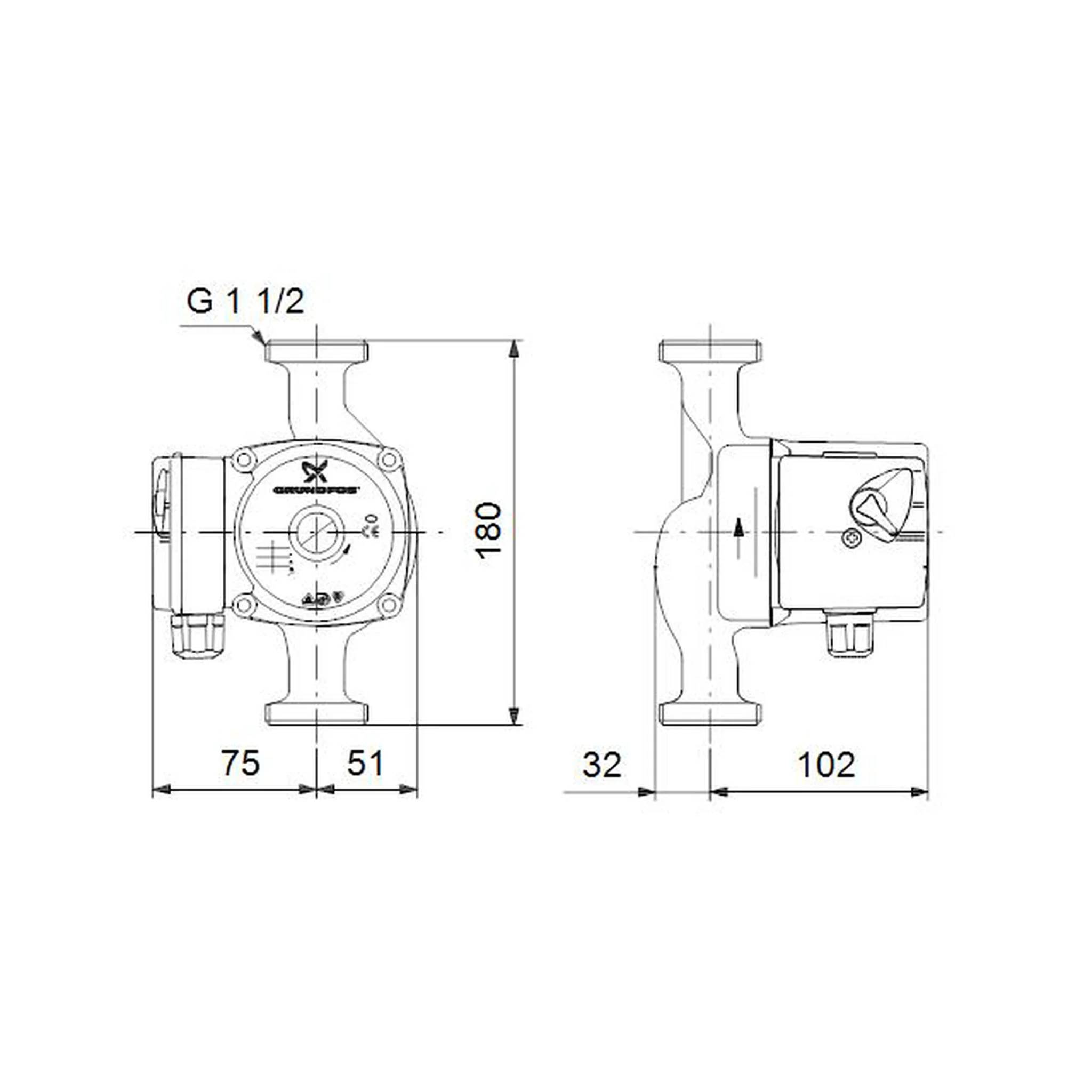 Grundfos Zirkulationspumpe UPS 25-60 N 180mm 1x230V G1_1/2, 1 Stk.