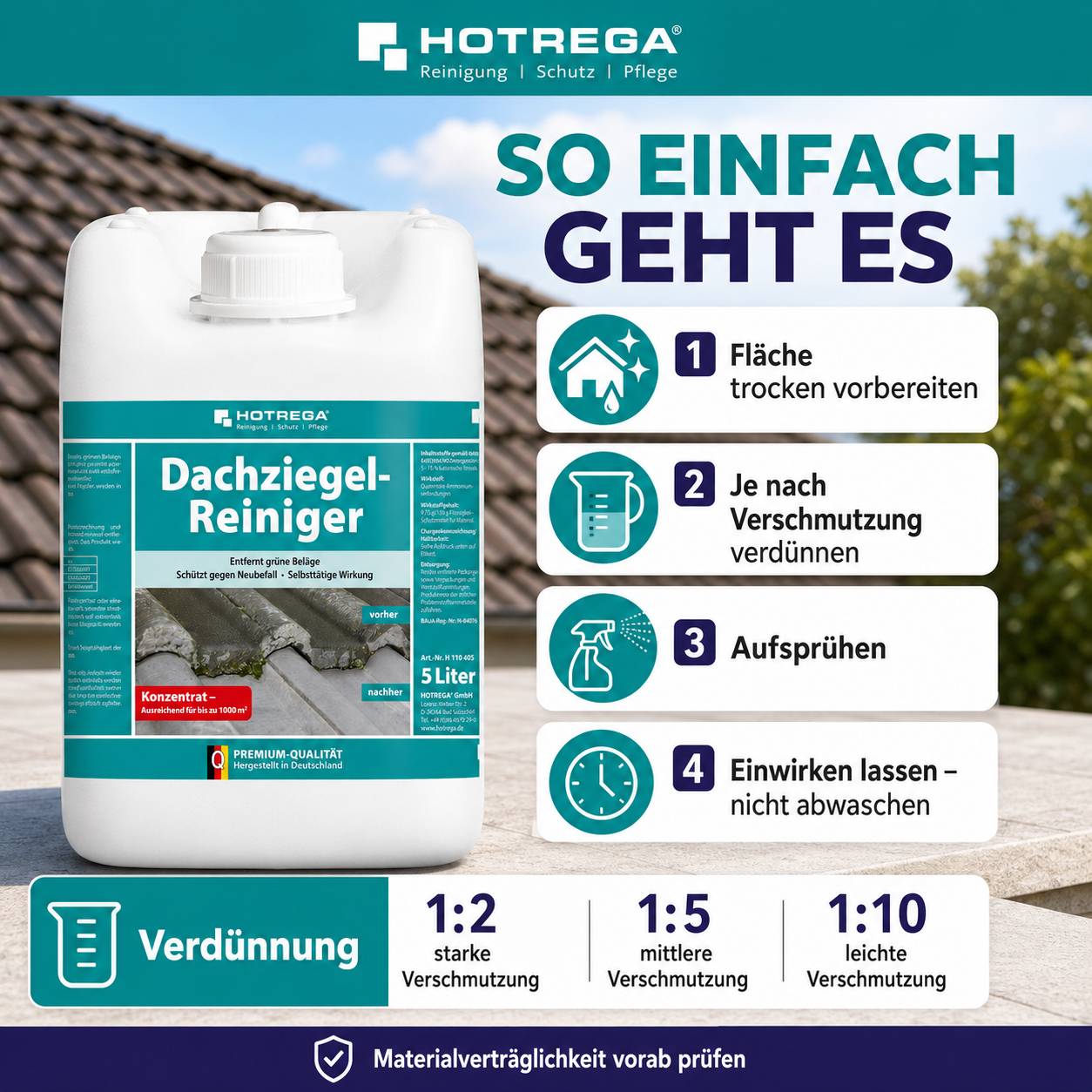 HOTREGA Dachziegel Reiniger Konzentrat 5 L