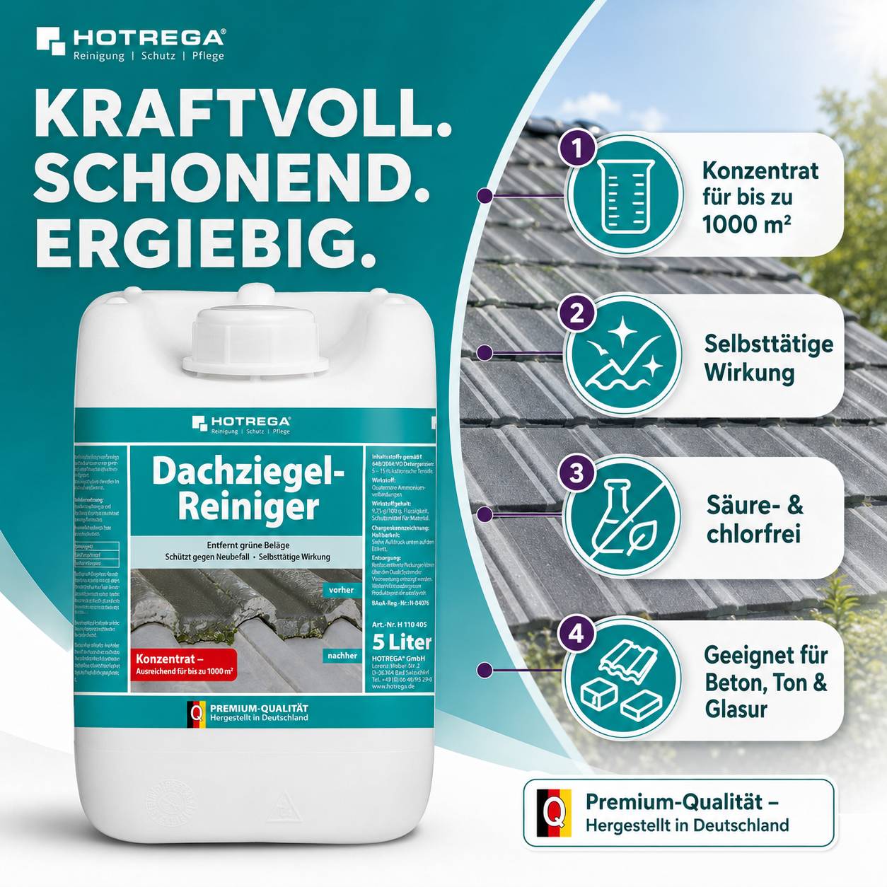 HOTREGA Dachziegel Reiniger Konzentrat 5L inkl. Drucksprüher