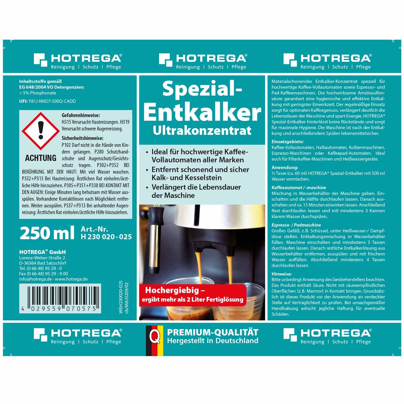 HOTREGA Spezial-Entkalker Ultrakonzentrat - Inhalt:0.25 Liter