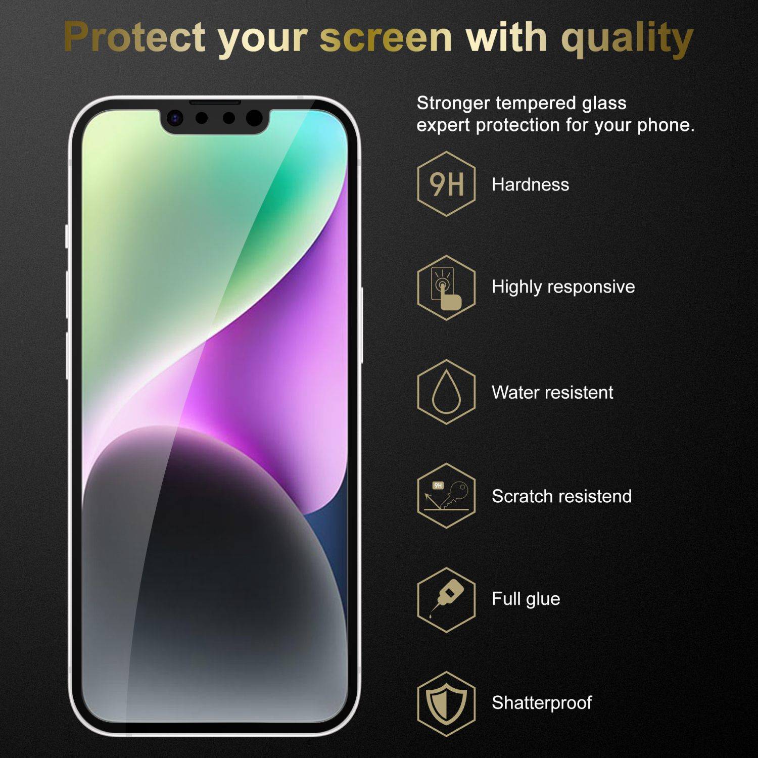 Cadorabo Panzerfolie für Apple iPhone 14 PLUS Schutzfolie in Schwarz Vollbild Folie Tempered Display Schutzglas