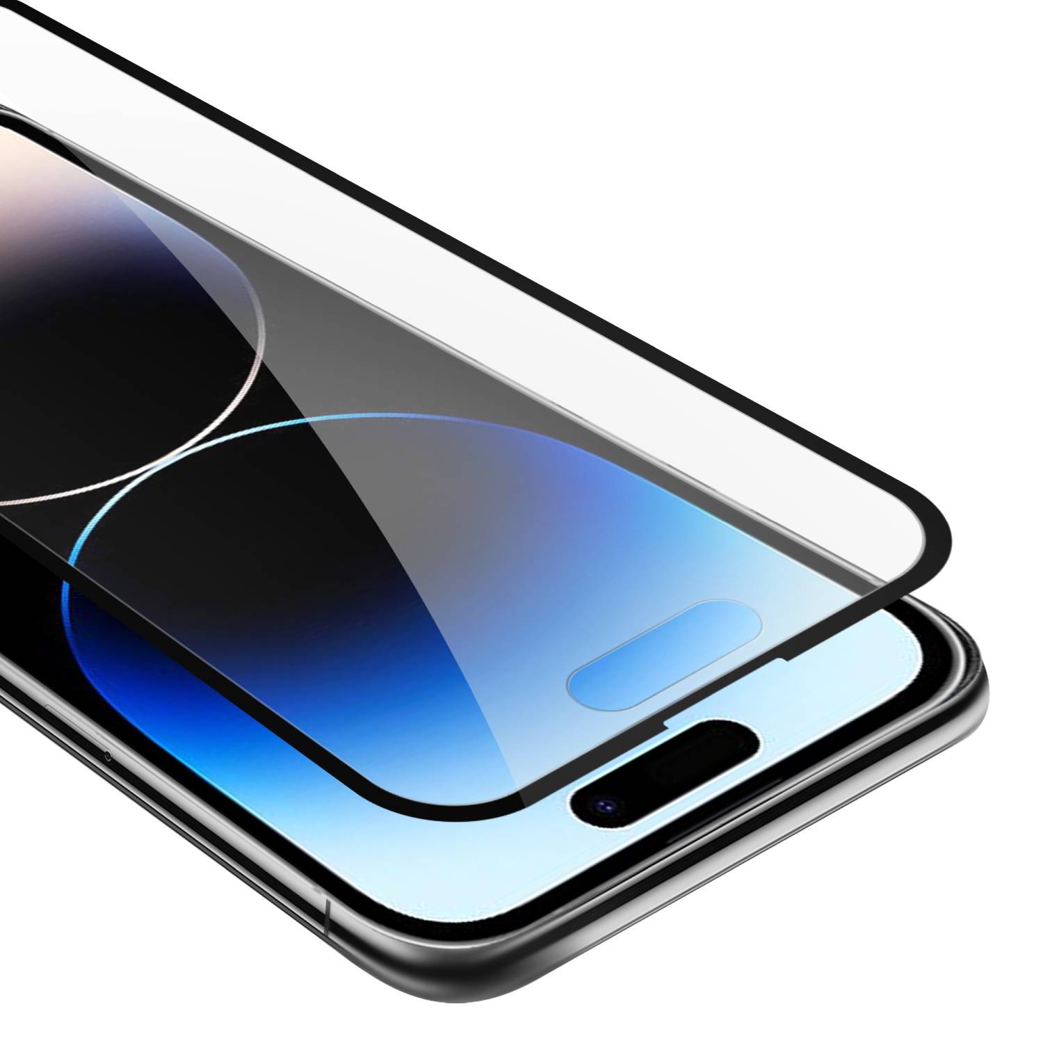 Cadorabo Panzerfolie für Apple iPhone 14 PRO MAX Schutzfolie in Schwarz Vollbild Folie Tempered Display Schutzglas