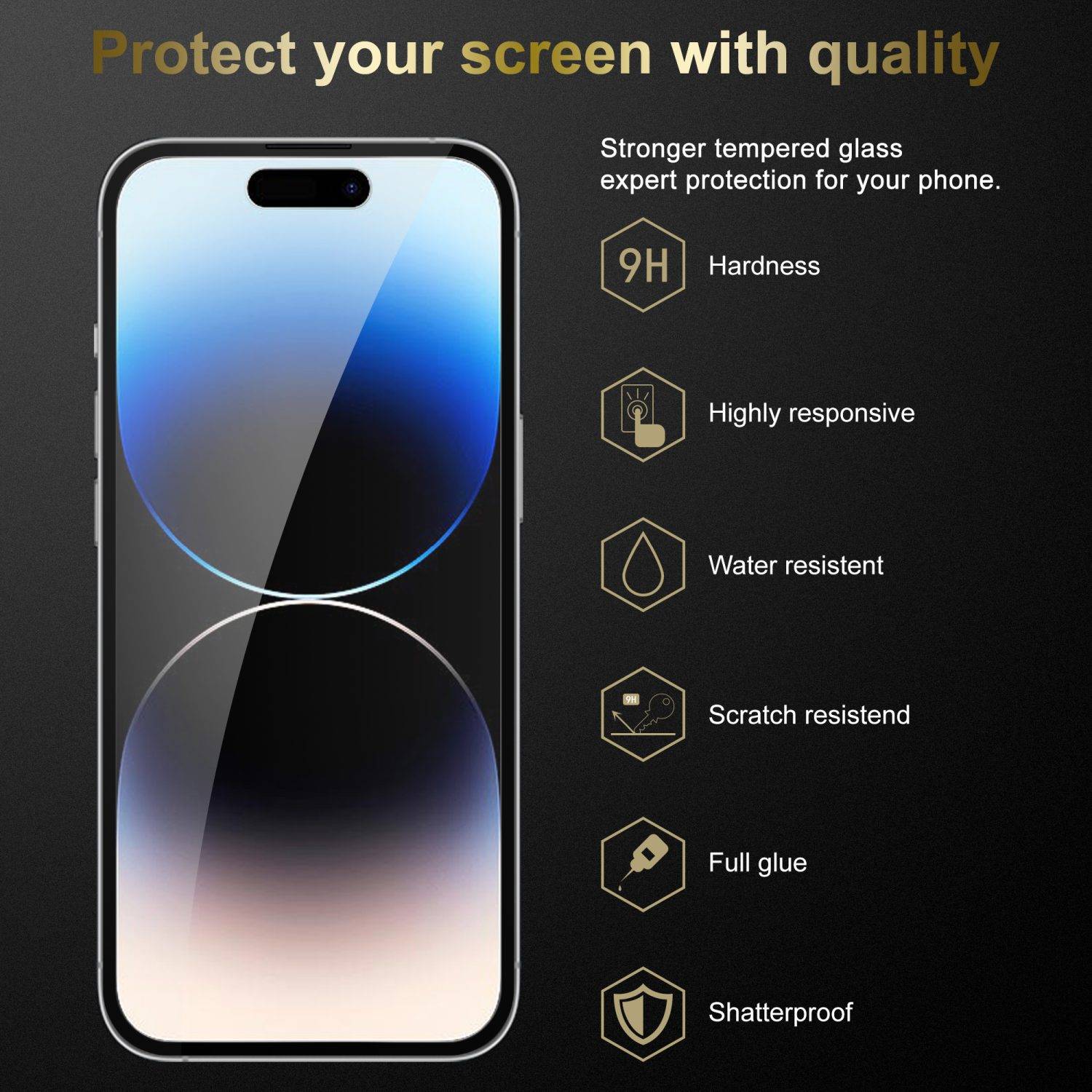 Cadorabo Panzerfolie für Apple iPhone 14 PRO MAX Schutzfolie in Schwarz Vollbild Folie Tempered Display Schutzglas