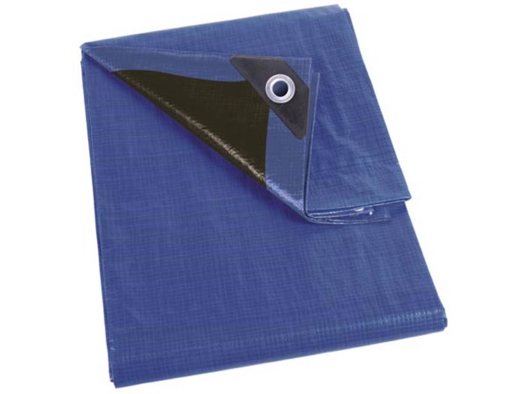 Perel Abdeckplane, besonders strapazierfähig, 26 Ösen, verstärkte Ecken, rechteckig, Blau/Schwarz, 140 g/m², 5 x 8 m