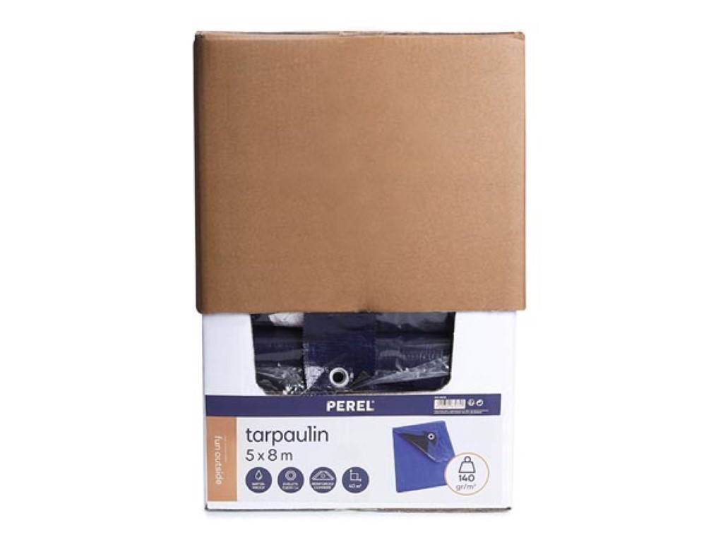 Perel Abdeckplane, besonders strapazierfähig, 26 Ösen, verstärkte Ecken, rechteckig, Blau/Schwarz, 140 g/m², 5 x 8 m