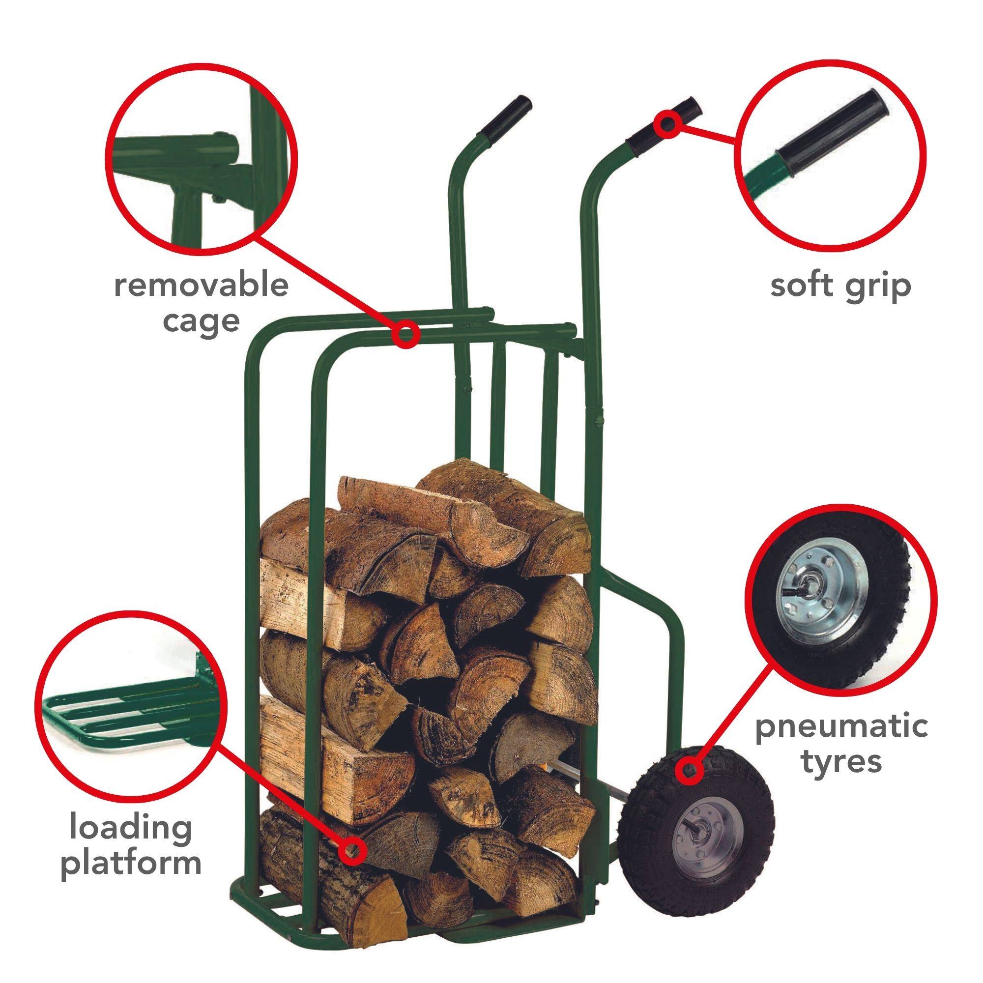 Toolland Sackkarre - Brennholzwagen für Holz, Luftreifen, Grün, Tragkraft 250 kg - Grün