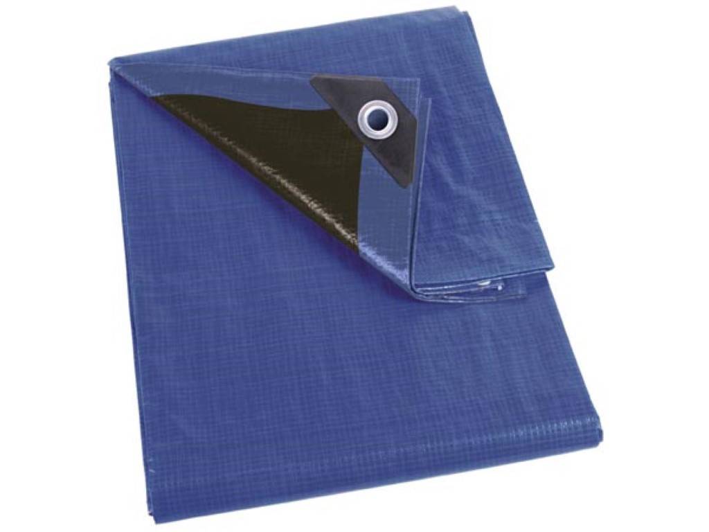 Perel Abdeckplane, ultra-strapazierfähig, 14 Ösen, verstärkte Ecken, rechteckig, Blau/Schwarz, 180 g/m², 3 x 4 m