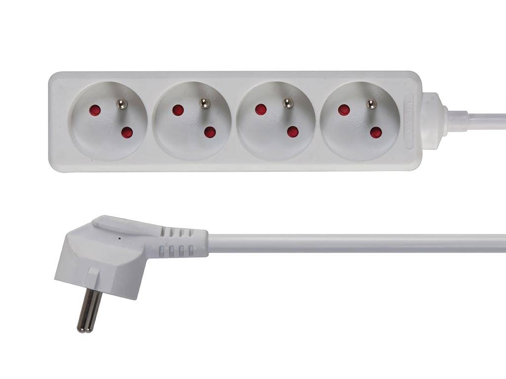 Perel Steckdosenleiste, 4 Steckdosen Typ E, Kabel 1.5 m, 3G1.5, Innenbereich, Weiß