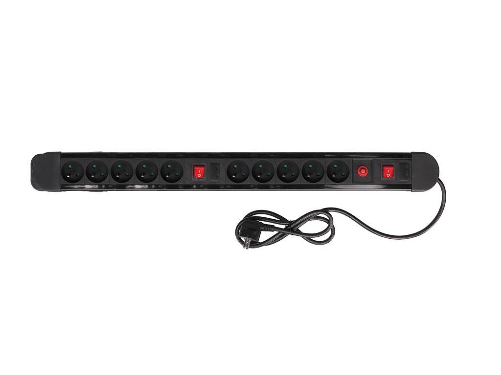 Steckdosenleiste mit Schalter, Überlastschutz, 10 Steckdosen Typ E, Kabel 1.5 m, 3G1.5 - Schwarz