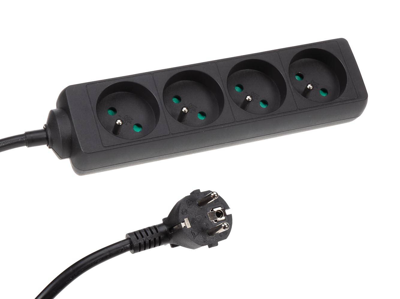 Perel Steckdosenleiste, 4 Steckdosen Typ E, Kabel 5 m, 3G1.5, Innenbereich, Schwarz
