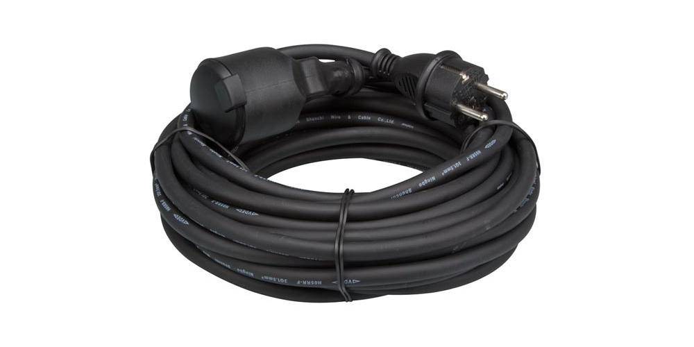 Perel GUMMI-VERLÄNGERUNGSKABEL - 10 m - 3G1.5 - SCHWARZ - STECKER-TYP