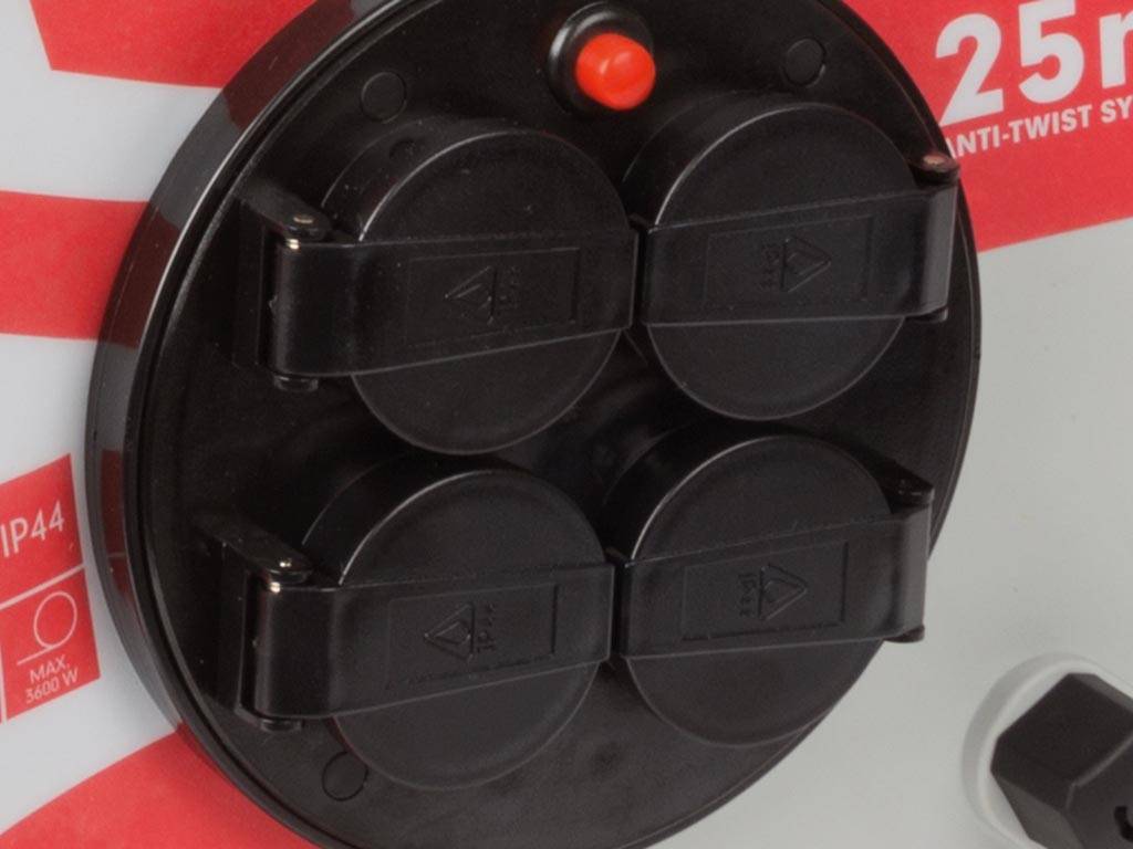 Perel Professionelle Kabeltrommel, 4 Steckdosen Typ E, Kabellänge 40 m, 3G2.5, Grau