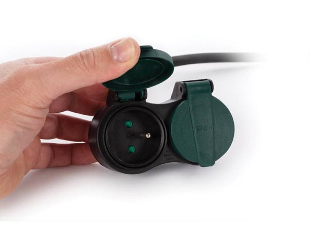 VERLÄNGERUNGSKABEL MIT 2 STECKDOSEN FÜR DEN AUßENBEREICH - 10 m - SCHWARZ - 3G2.5 - STECKER-TYP E (FRANZÖSISCHES SYSTEM)