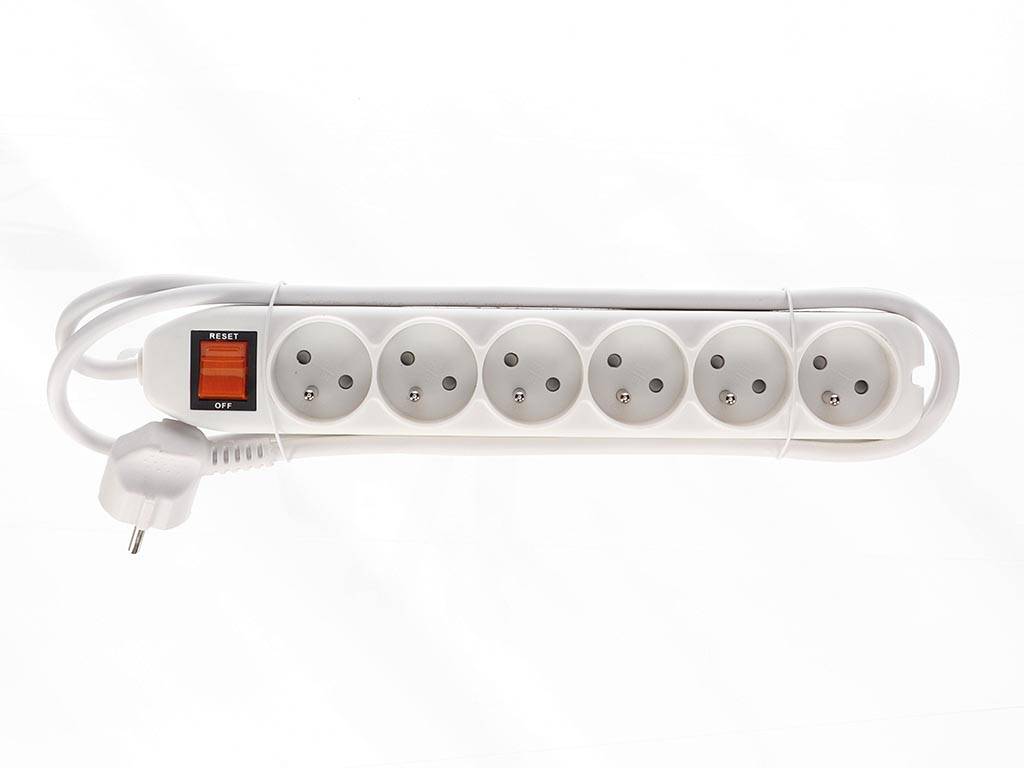 Perel Steckdosenleiste mit Schalter, Überlastschutz, 6 Steckdosen Typ E, Kabel 1.5 m, 3G1.5, Innenbereich, Schwarz