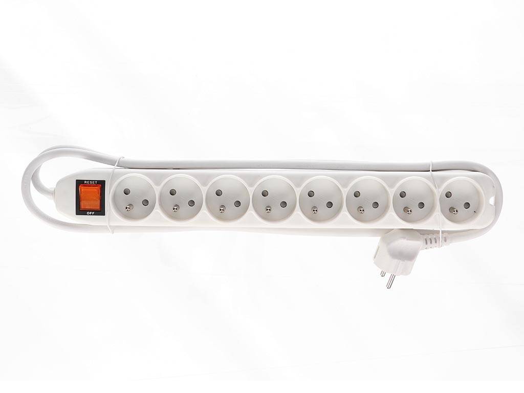 Perel Steckdosenleiste mit Schalter, Überlastschutz, 8 Steckdosen Typ E, Kabel 1.5 m, 3G1.5, Innenbereich, Weiß