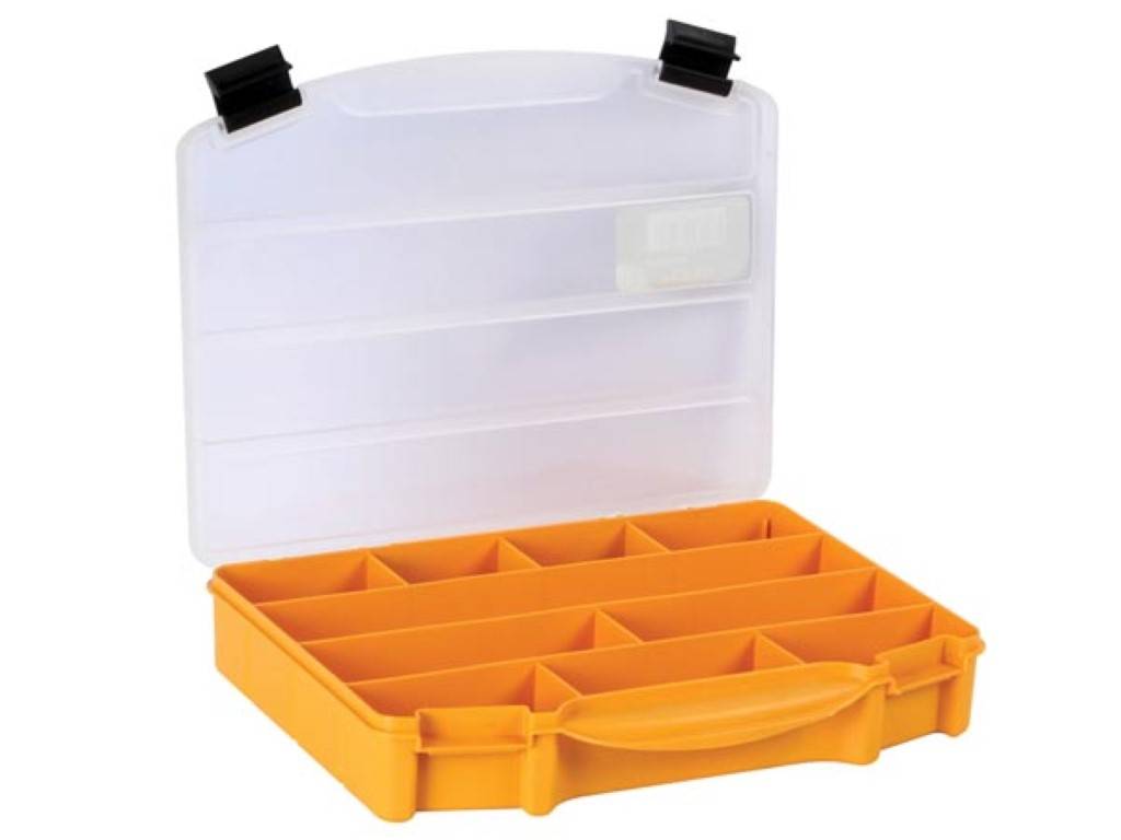 Perel Sortimentskasten, 10 feste Fächer, transparenter Deckel, stapelbar, 251 x 200 x 44 mm, Gelb/Schwarz