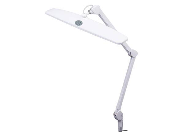 Verstellbare LED-Schreibtischlampe mit verlängertem Kopf und gelenkigem Arm, entwickelt für vielseitige Beleuchtungswinkel und Arbeitsplatzbeleuchtung.